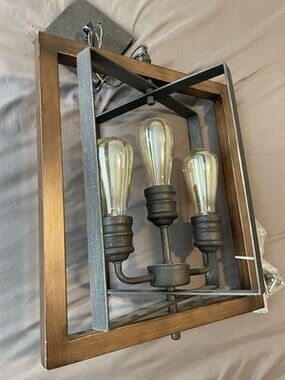 Pendant Light Vtg. Industrial Palermo 3-Light Gilded Iron Farmhouse Kitchen
